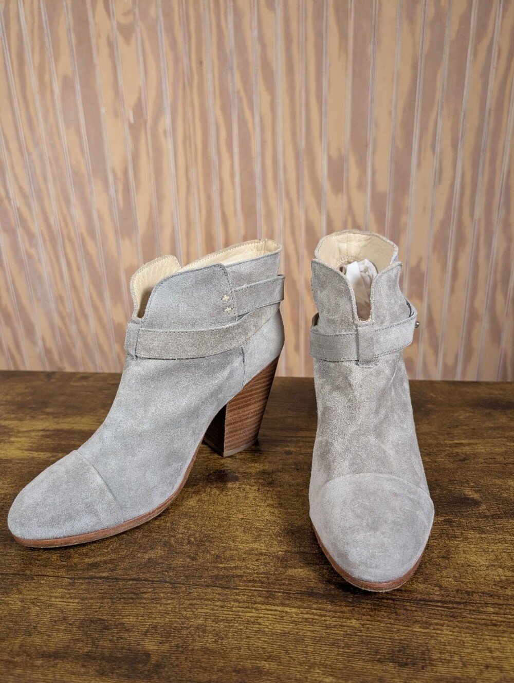 rag & bone Gray Suede Cutout Ankle Booties with Stacked Heel